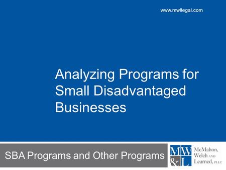 SBA Programs and Other Programs Analyzing Programs for Small Disadvantaged Businesses.