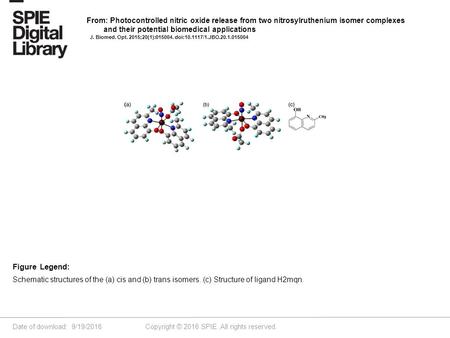 Date of download: 9/19/2016 Copyright © 2016 SPIE. All rights reserved. Schematic structures of the (a) cis and (b) trans isomers. (c) Structure of ligand.