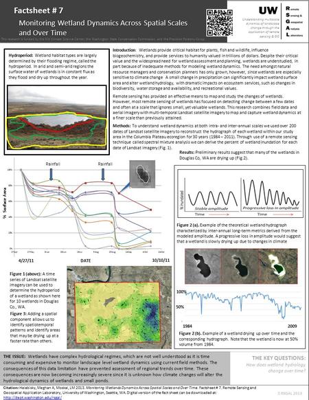 Citation: Halabisky, Meghan A, Moskal, LM 2013. Monitoring Wetlands Dynamics Across Spatial Scales and Over Time. Factsheet # 7. Remote Sensing and Geospatial.