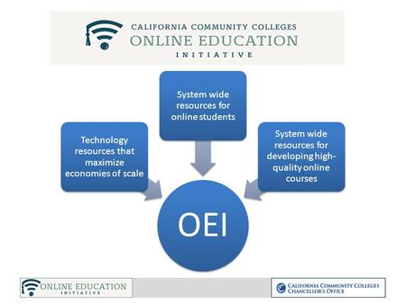 OEI Technology resources that maximize economies of scale System wide resources for online students System wide resources for developing high- quality.