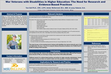 POSTER TEMPLATE BY:  War Veterans with Disabilities in Higher Education: The Need for Research and Evidence-Based Practices.