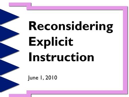 Reconsidering Explicit Instruction June 1, 2010. Hallmarks of special education instruction Calibrated to the student in relation to standardsCalibrated.