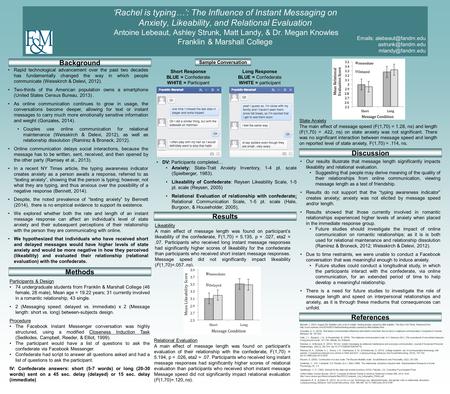 ‘Rachel is typing…’: The Influence of Instant Messaging on Anxiety, Likeability, and Relational Evaluation Antoine Lebeaut, Ashley Strunk, Matt Landy,