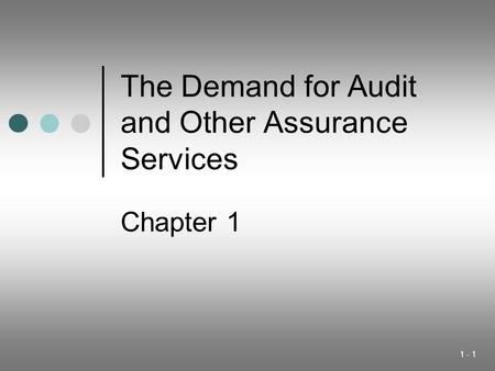 1 - 1 The Demand for Audit and Other Assurance Services Chapter 1.