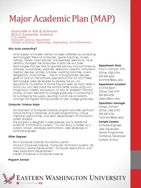 Major Academic Plan (MAP) Why study computing? What aspect of modern life has not been affected by computing technologies? Personal computers, game machines,