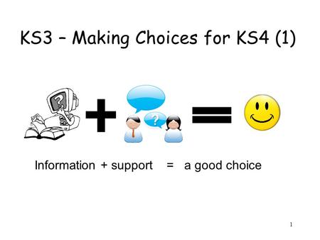 1 KS3 – Making Choices for KS4 (1) Information + support = a good choice.