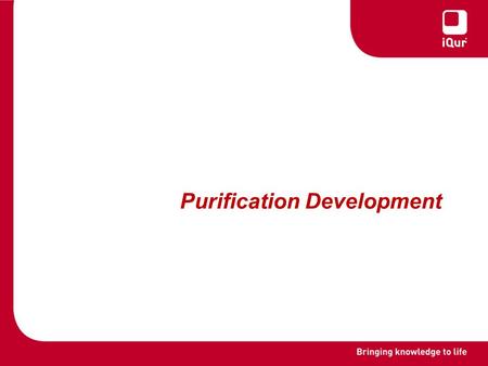 Purification Development. Tech-transfer run of VLP 1 performed UCL/iQur with 3P.