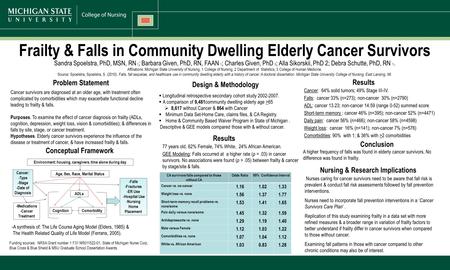 Frailty & Falls in Community Dwelling Elderly Cancer Survivors Sandra Spoelstra, PhD, MSN, RN 1 ; Barbara Given, PhD, RN, FAAN 1 ; Charles Given, PhD 3.