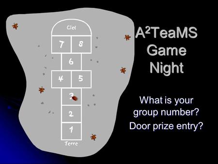 A 2 TeaMS Game Night What is your group number? Door prize entry?