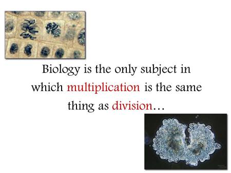 Biology is the only subject in which multiplication is the same thing as division…