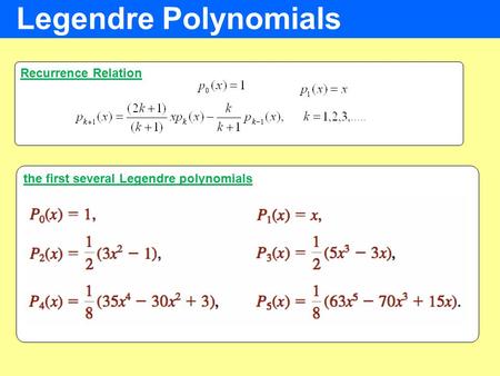 Legendre Polynomials Recurrence Relation