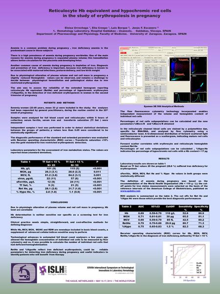 Reticulocyte Hb equivalent and hypochromic red cells in the study of erythropoiesis in pregnancy Eloísa Urrechaga 1, Elia Crespo 1, Luís Borque 2, Jesús.