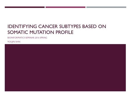 IDENTIFYING CANCER SUBTYPES BASED ON SOMATIC MUTATION PROFILE BIOINFORMATICS SEMINAR 2016 SPRING YOUJIN SHIN.