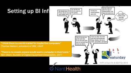 Setting up BI Infrastructure I think there is a world market for maybe five computers. Thomas Watson, president of IBM, 1943 There is no reason anyone.