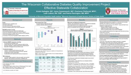 Kristin Gallagher, BS 1, Jenny Camponeschi, MS 2, Charlanne FitzGerald, MPH 1, Leah Ludlum, RN, CDE 2, and Patrick Remington, MD, MPH 1 1 University of.