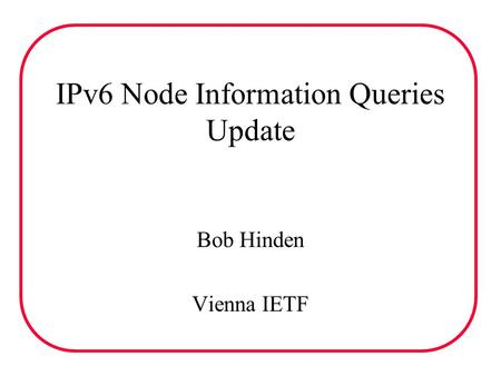 IPv6 Node Information Queries Update Bob Hinden Vienna IETF.