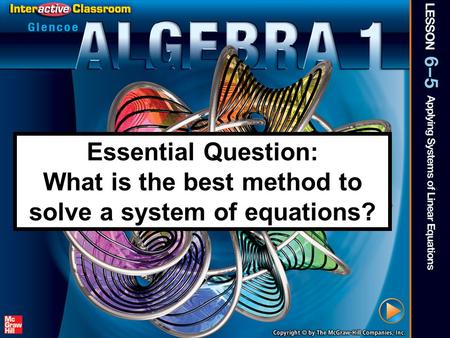 Splash Screen Essential Question: What is the best method to solve a system of equations?