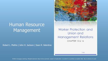 Human Resource Management Robert L. Mathis | John H. Jackson | Sean R. Valentine © 2014 Cengage Learning. All rights reserved. May not be scanned, copied.