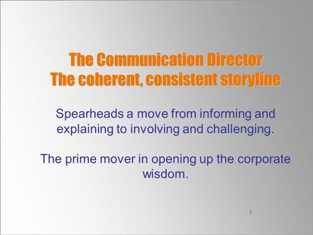 21 st CENTURY LEADERSHIP FOR LARGE COMPANIES STRATEGIC ALIGNMENT & CORPORATE DIALOGUE 21 ST CENTURY LEADERSHIP FOR LARGE ORGANIZATIONS 1 The Communication.