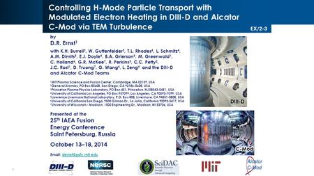 1 Ernst/IAEA EX/2-3/Oct. 2014 Controlling H-Mode Particle Transport with Modulated Electron Heating in DIII-D and Alcator C-Mod via TEM Turbulence by D.R.