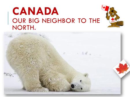 CANADA OUR BIG NEIGHBOR TO THE NORTH.. JF KENNEDY “ Geography made us neighbors, history made us friends, economics made us partners, and necessity made.