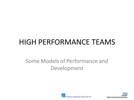 HIGH PERFORMANCE TEAMS Some Models of Performance and Development.