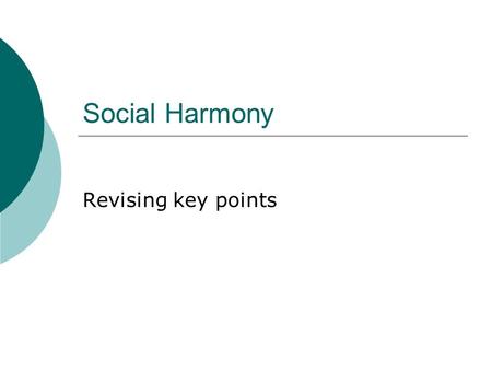 Social Harmony Revising key points. Roles of Men and Women  Growth of equal rights for women: Women can: keep property separate from husband Stand as.