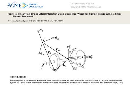 Date of download: 6/28/2016 Copyright © ASME. All rights reserved. From: Nonlinear Train-Bridge Lateral Interaction Using a Simplified Wheel-Rail Contact.