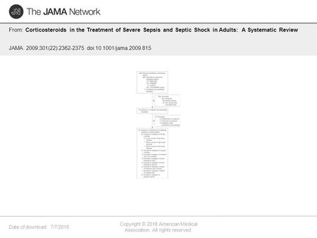 Date of download: 7/7/2016 Copyright © 2016 American Medical Association. All rights reserved. From: Corticosteroids in the Treatment of Severe Sepsis.