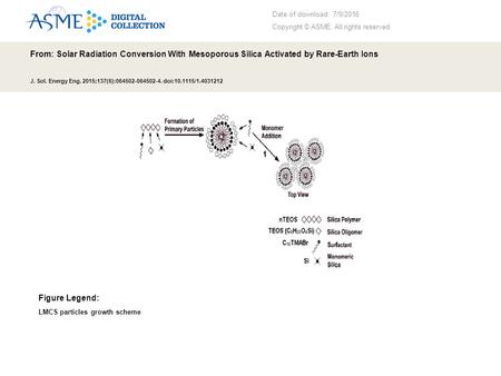 Date of download: 7/9/2016 Copyright © ASME. All rights reserved. From: Solar Radiation Conversion With Mesoporous Silica Activated by Rare-Earth Ions.