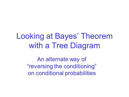 Looking at Bayes’ Theorem with a Tree Diagram An alternate way of “reversing the conditioning” on conditional probabilities.