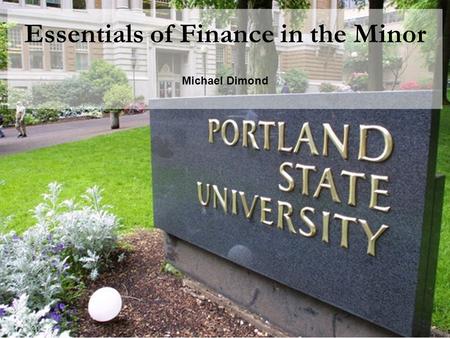 Essentials of Finance in the Minor Michael Dimond.