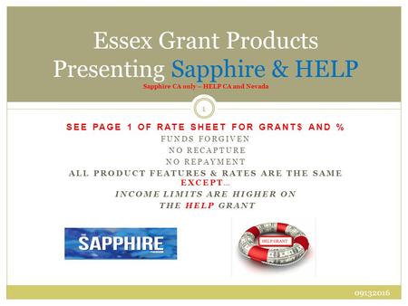 SEE PAGE 1 OF RATE SHEET FOR GRANT$ AND % FUNDS FORGIVEN NO RECAPTURE NO REPAYMENT ALL PRODUCT FEATURES & RATES ARE THE SAME EXCEPT… INCOME LIMITS ARE.