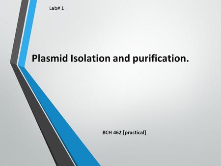 Plasmid Isolation and purification. BCH 462 [practical] Lab# 1.