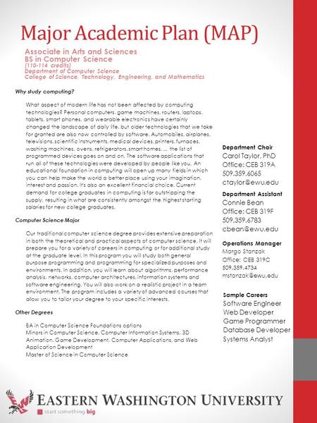 Major Academic Plan (MAP) Why study computing? What aspect of modern life has not been affected by computing technologies? Personal computers, game machines,