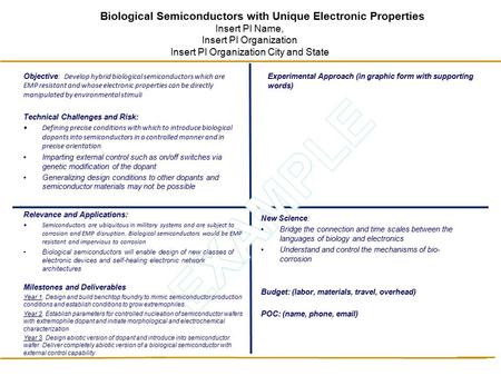 Objective: Develop hybrid biological semiconductors which are EMP resistant and whose electronic properties can be directly manipulated by environmental.