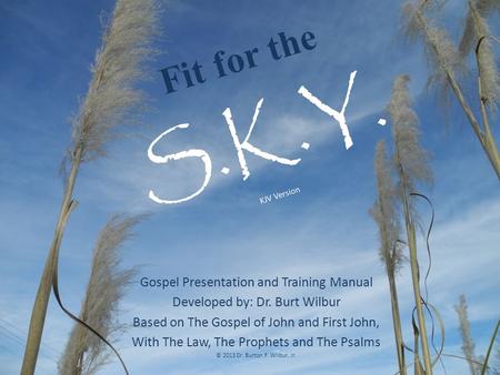 Fit for the S.K.Y. KJV Version Gospel Presentation and Training Manual Developed by: Dr. Burt Wilbur Based on The Gospel of John and First John, With The.