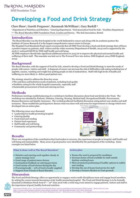 Developing a Food and Drink Strategy Clare Shaw 1, Gareth Ferguson 2, Susannah McWilliam 3, Gary Burkill 4 1 Department of Nutrition and Dietetics, 2 Catering.