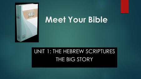 Meet Your Bible UNIT 1: THE HEBREW SCRIPTURES THE BIG STORY.