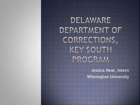 Jessica Neal, Intern Wilmington University.  Protect the public by supervising adult offenders through safe and humane services, programs and facilities.