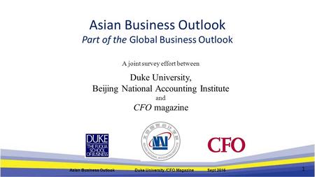 Asian Business Outlook Part of the Global Business Outlook A joint survey effort between Duke University, Beijing National Accounting Institute and CFO.