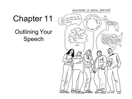 Chapter 11 Outlining Your Speech. Outlining Your Speech: Introduction Outlining helps you visually represent your ideas, enabling you to see if your speech.