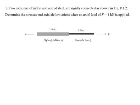 1. Two rods, one of nylon and one of steel, are rigidly connected as shown in Fig. P.1.2. Determine the stresses and axial deformations when an axial load.