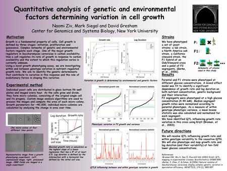 Quantitative analysis of genetic and environmental factors determining variation in cell growth Naomi Ziv, Mark Siegal and David Gresham Center for Genomics.