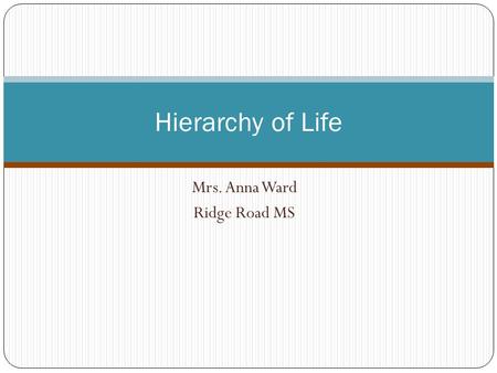 Mrs. Anna Ward Ridge Road MS Hierarchy of Life. Science Starter Immediately begin finishing the chart on the side board I also need Cells R Us, and any.