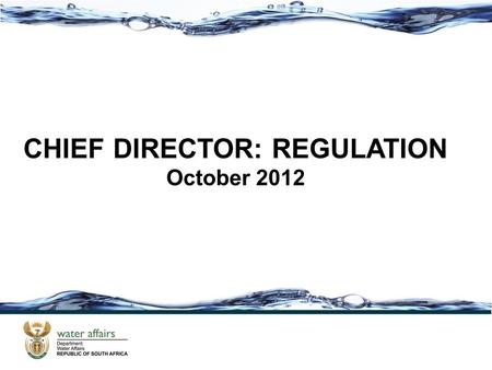 CHIEF DIRECTOR: REGULATION October WHY IS REGULATION IMPORTANT? (VALUE CHAIN) To ensure the protection, use, development, conservation, management.