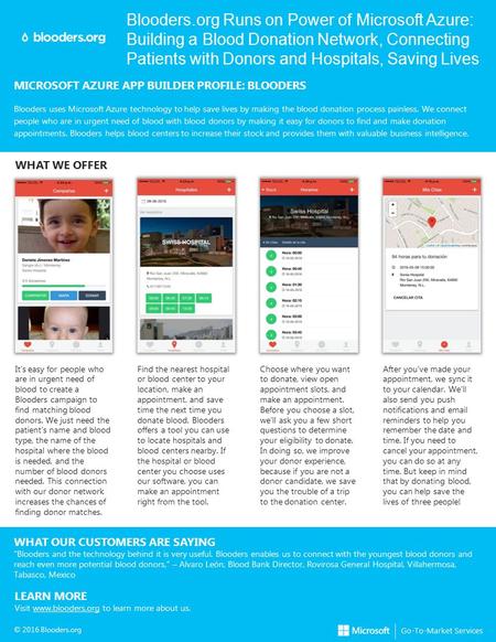 Blooders.org Runs on Power of Microsoft Azure: Building a Blood Donation Network, Connecting Patients with Donors and Hospitals, Saving Lives MICROSOFT.