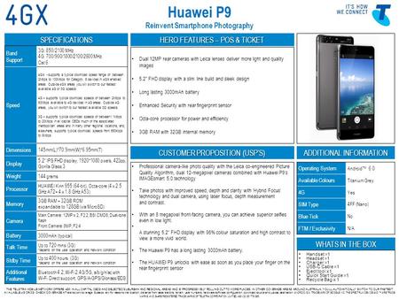 HERO FEATURES – POS & TICKET SPECIFICATIONS ADDITIONAL INFORMATION WHATS IN THE BOX CUSTOMER PROPOSITION (USP’S) THE TELSTRA MOBILE NETWORK OFFERS 4GX.