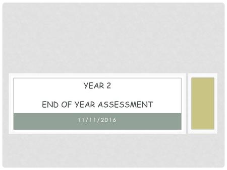 11/11/2016 YEAR 2 END OF YEAR ASSESSMENT. NATIONAL CURRICULUM New National Curriculum introduced in 2014 Children at the end of KS1 in May 2016 first.