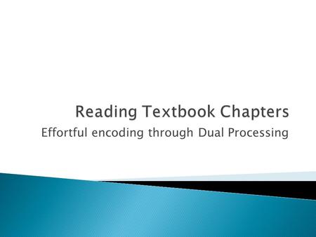 Effortful encoding through Dual Processing.  Seeing and processing the structure of the chapter  Simultaneously seeing and processing the content of.